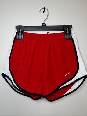 Nike Red Women's Athletic Shorts with White Panels and Black Trim